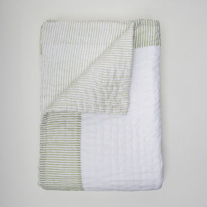 Luxurious White Hand Block Print Cotton Kantha Quilt Blanket