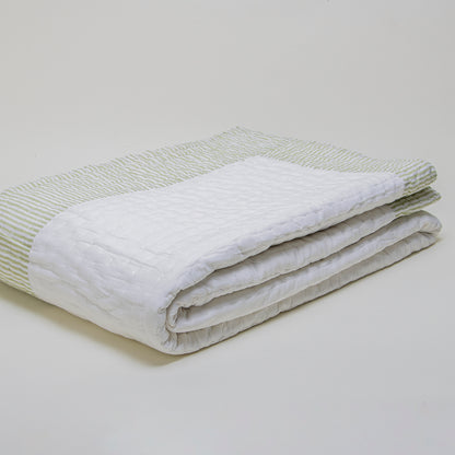 Luxurious White Hand Block Print Cotton Kantha Quilt Blanket