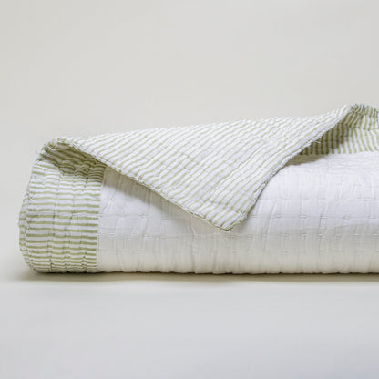 Luxurious White Hand Block Print Cotton Kantha Quilt Blanket