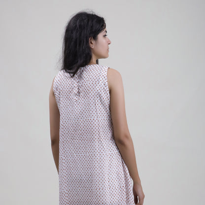 Luxurious White Handmade Cotton Fancy Midi Dress