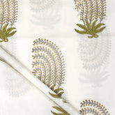 Luxury Green Leaf Hand Block Print Fabric