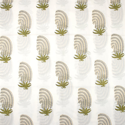 Luxury Green Leaf Hand Block Print Fabric