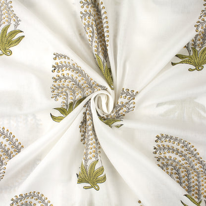 Luxury Green Leaf Hand Block Print Fabric