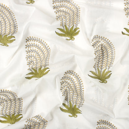 Luxury Green Leaf Hand Block Print Fabric