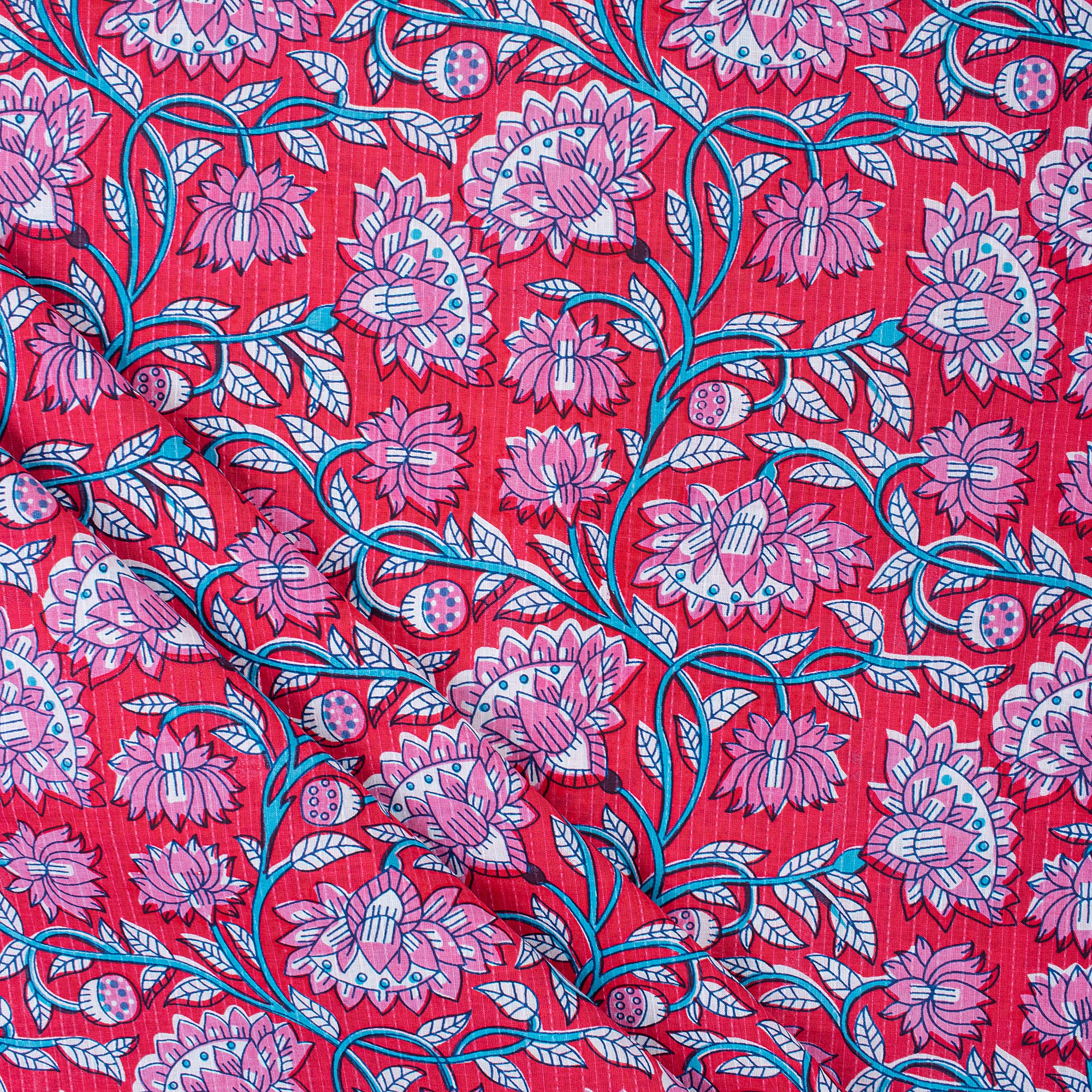 Luxury Hand Block Floral Print Pure Kantha Fabric By The Yard