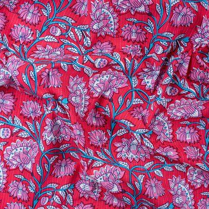 Luxury Hand Block Floral Print Pure Kantha Fabric By The Yard