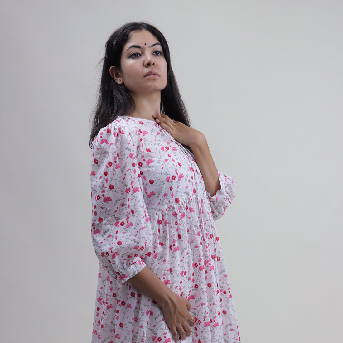 Luxury Red Floral Printed Cotton Modern Women&