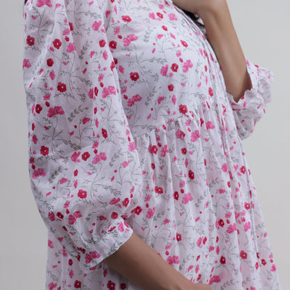 Luxury Red Floral Printed Cotton Modern Women&