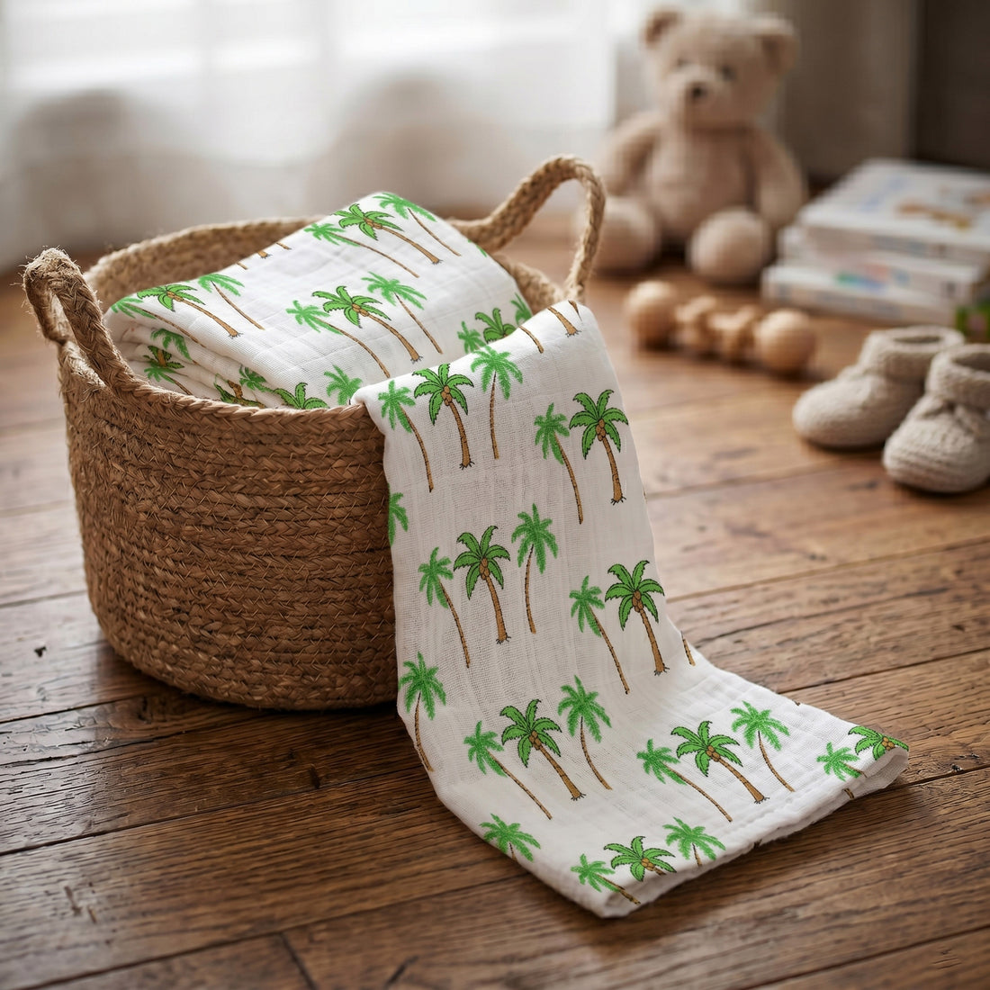 Palm Tree Printed Organic Cotton Newborn Swaddle Wrap