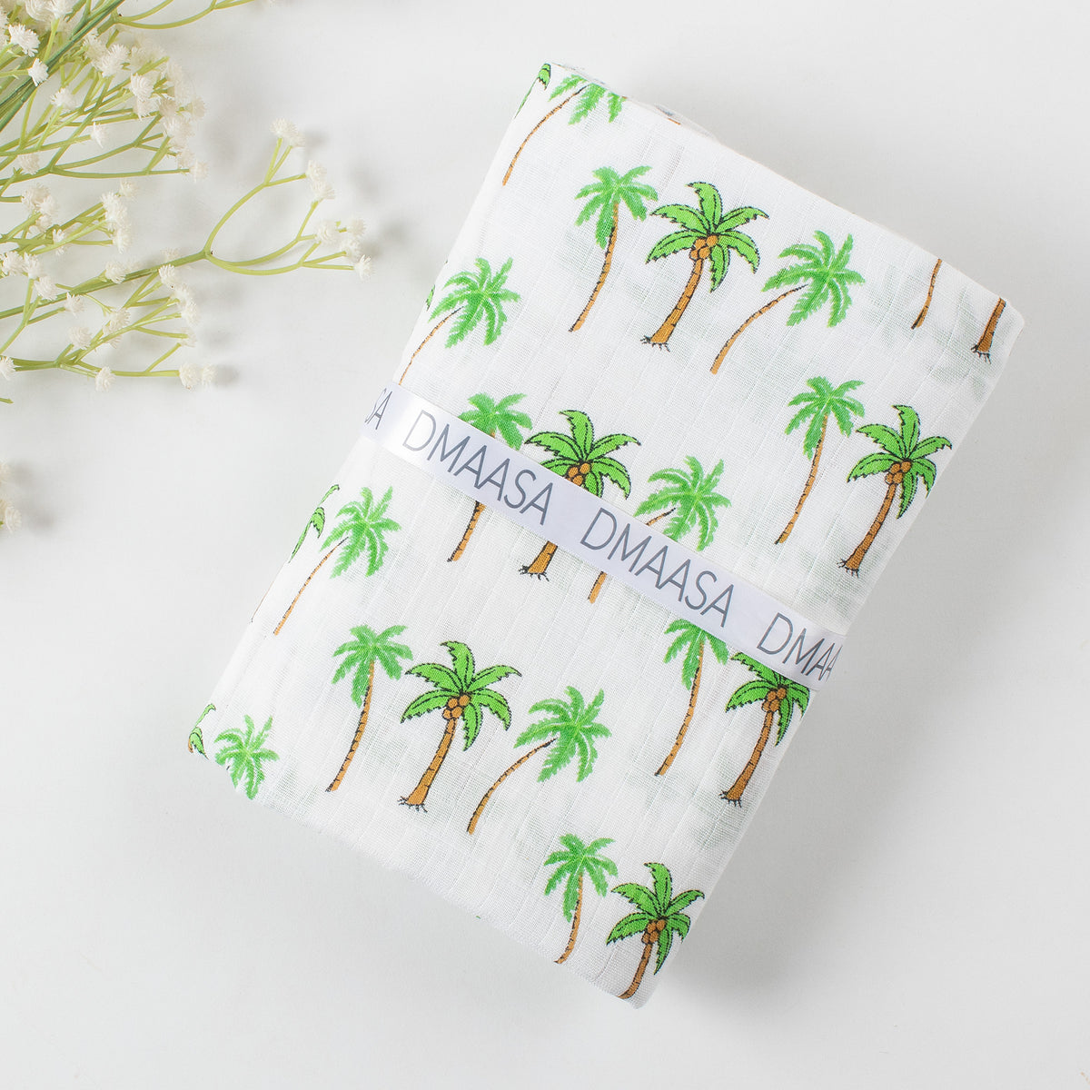 Palm Tree Printed Organic Cotton Newborn Swaddle Wrap