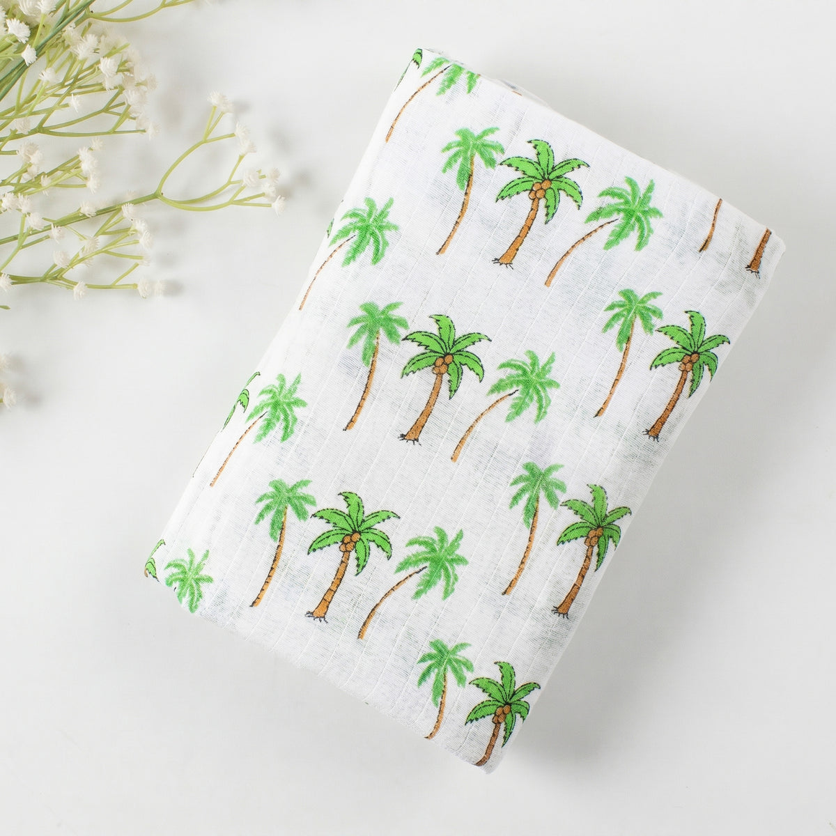 Palm Tree Printed Organic Cotton Newborn Swaddle Wrap