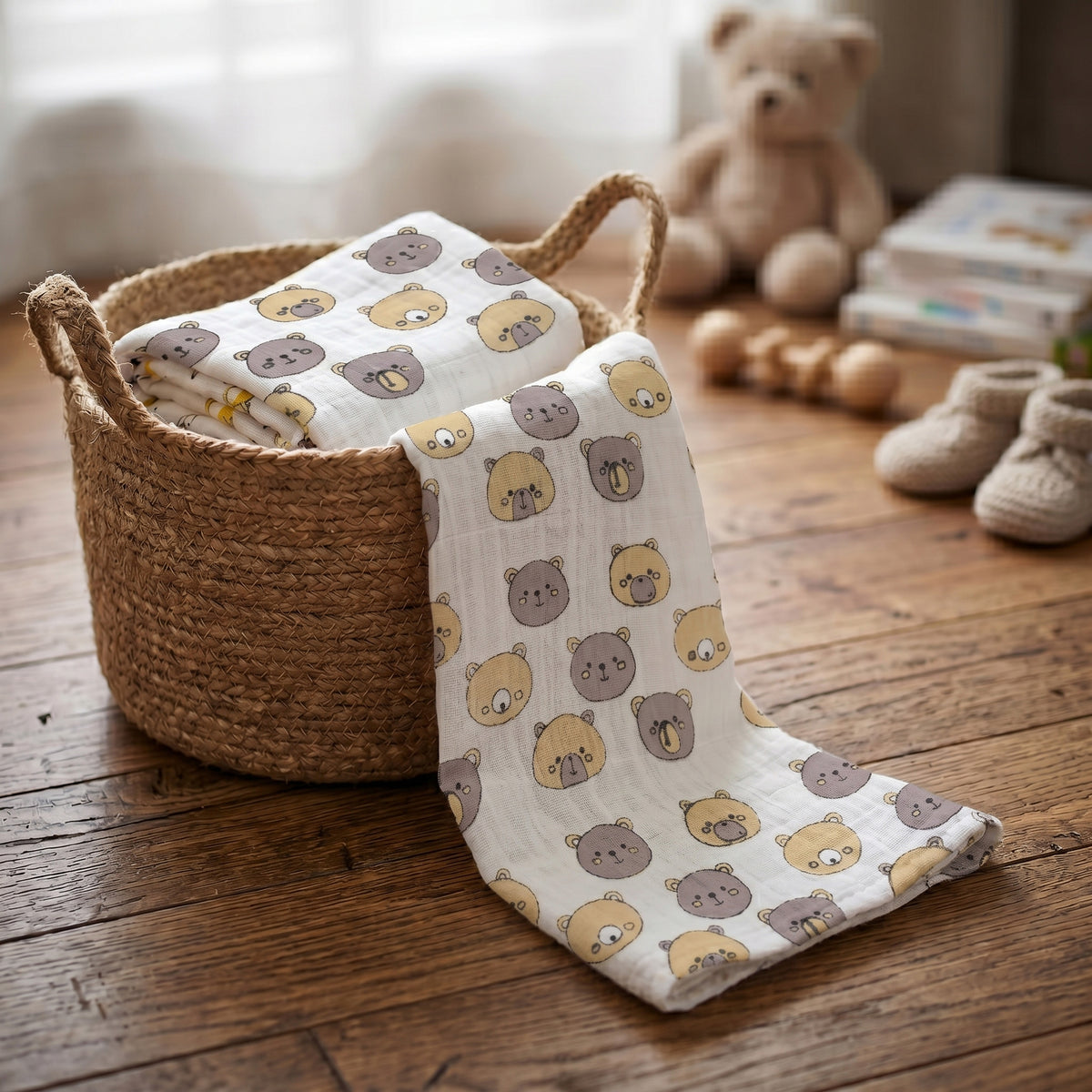 Bear printed Soft Breathable Muslin Cotton Swaddle Wrap