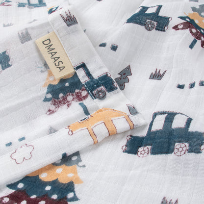 New Vehicle Printed Handmade Cotton Muslin Swaddle Wrap For Newborn