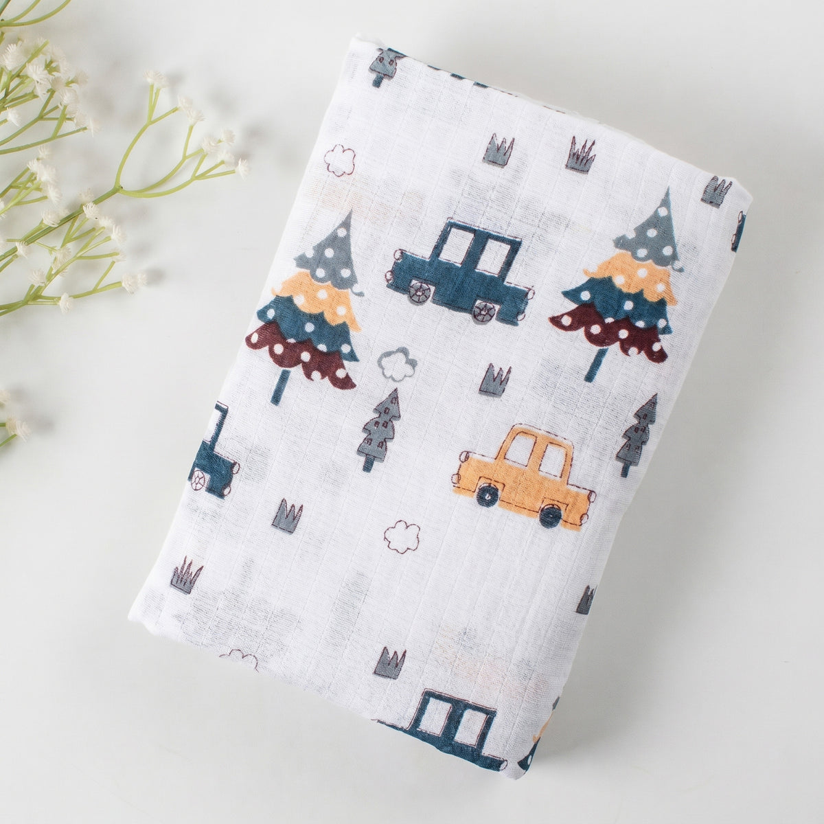 New Vehicle Printed Handmade Cotton Muslin Swaddle Wrap For Newborn