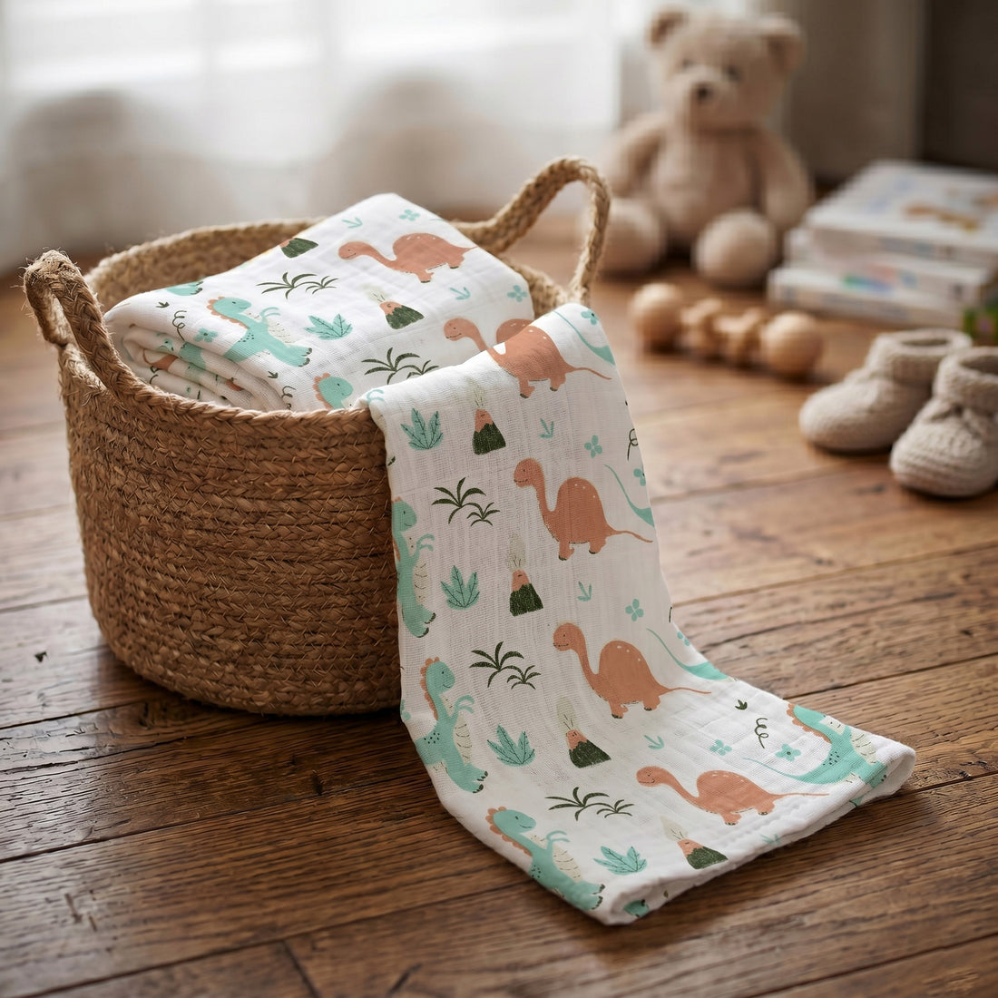 Animal Printed Cotton Muslin Baby Swaddle For Newborn