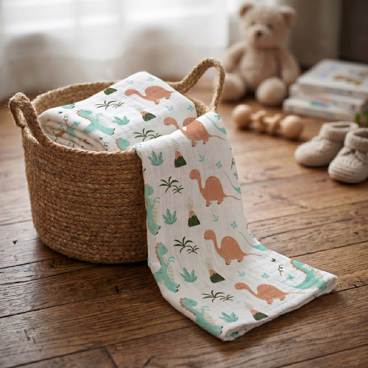 Animal Printed Cotton Muslin Baby Swaddle For Newborn