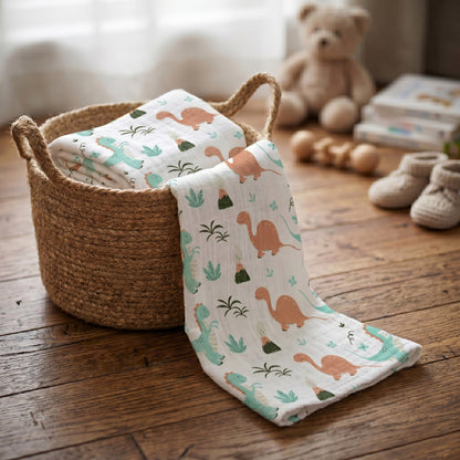 Animal Printed Cotton Muslin Baby Swaddle For Newborn