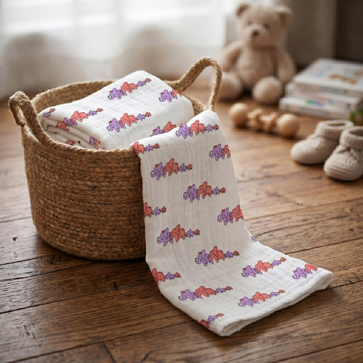 Elephant Printed Soft Breathable Cotton Baby Wrap