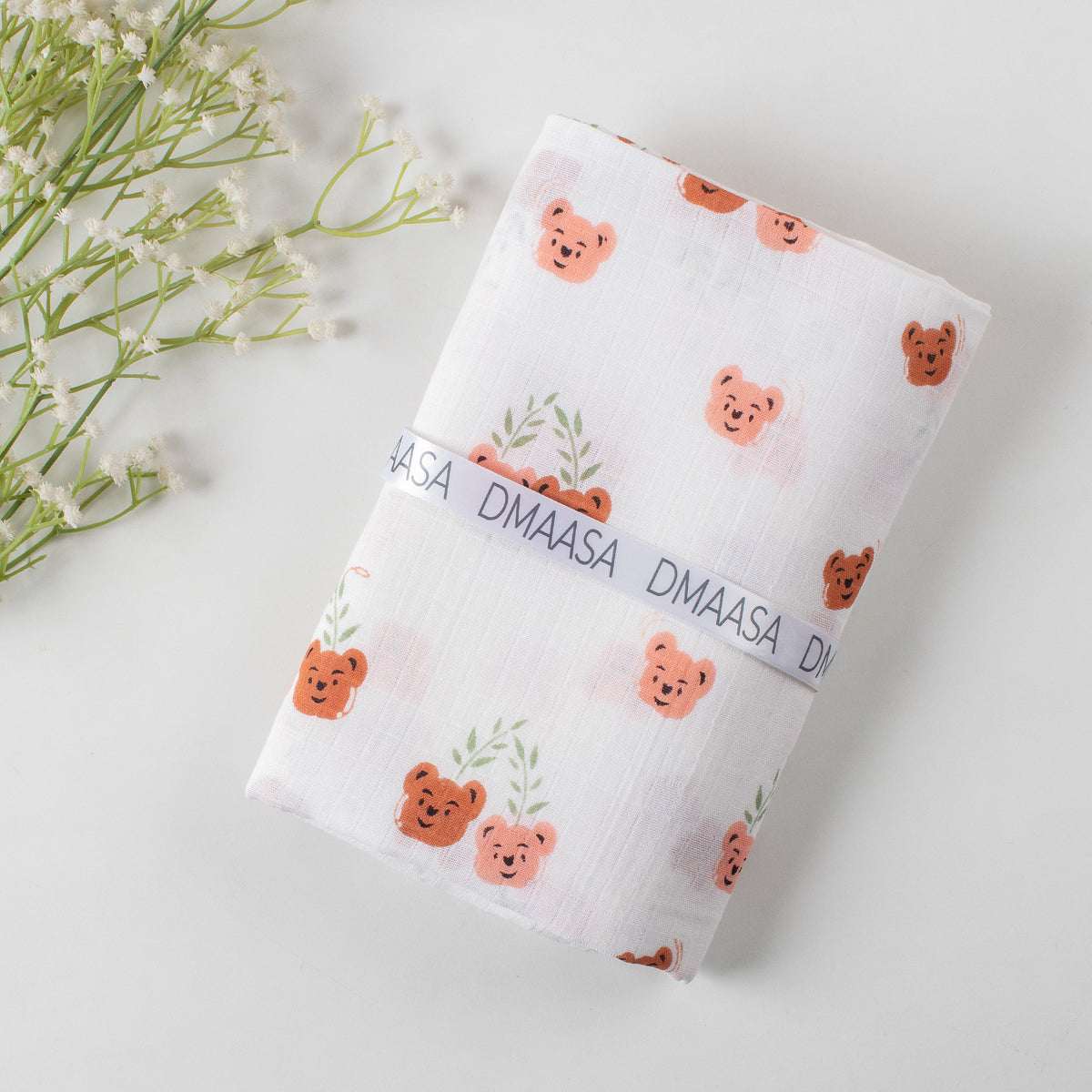 Cute Bear Print Muslin Baby Swaddle Blanket
