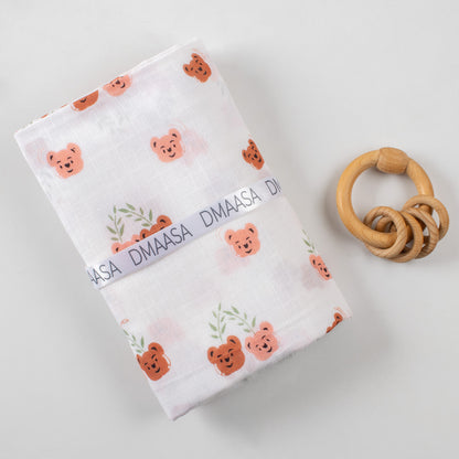 Cute Bear Print Muslin Baby Swaddle Blanket