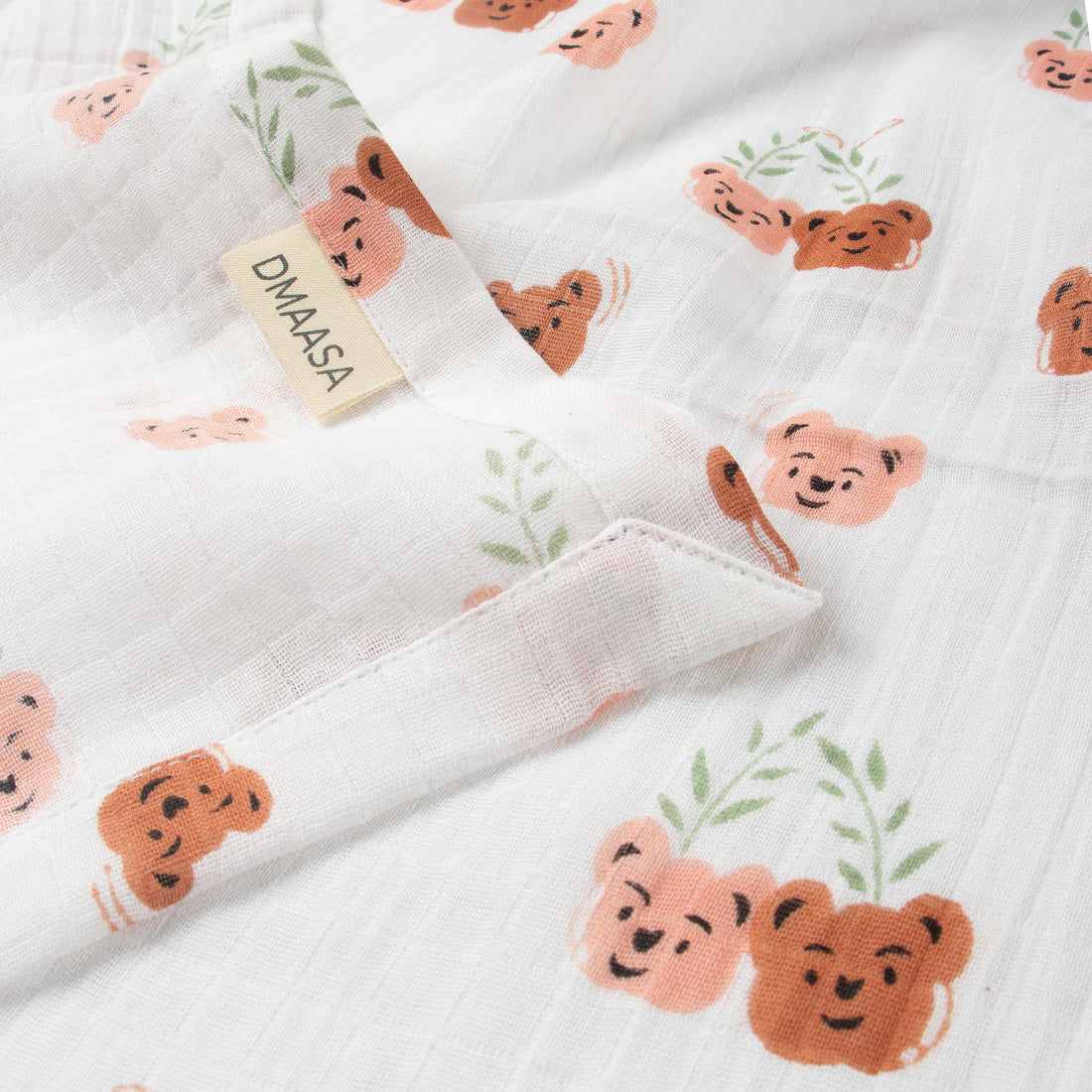 Cute Bear Print Muslin Baby Swaddle Blanket