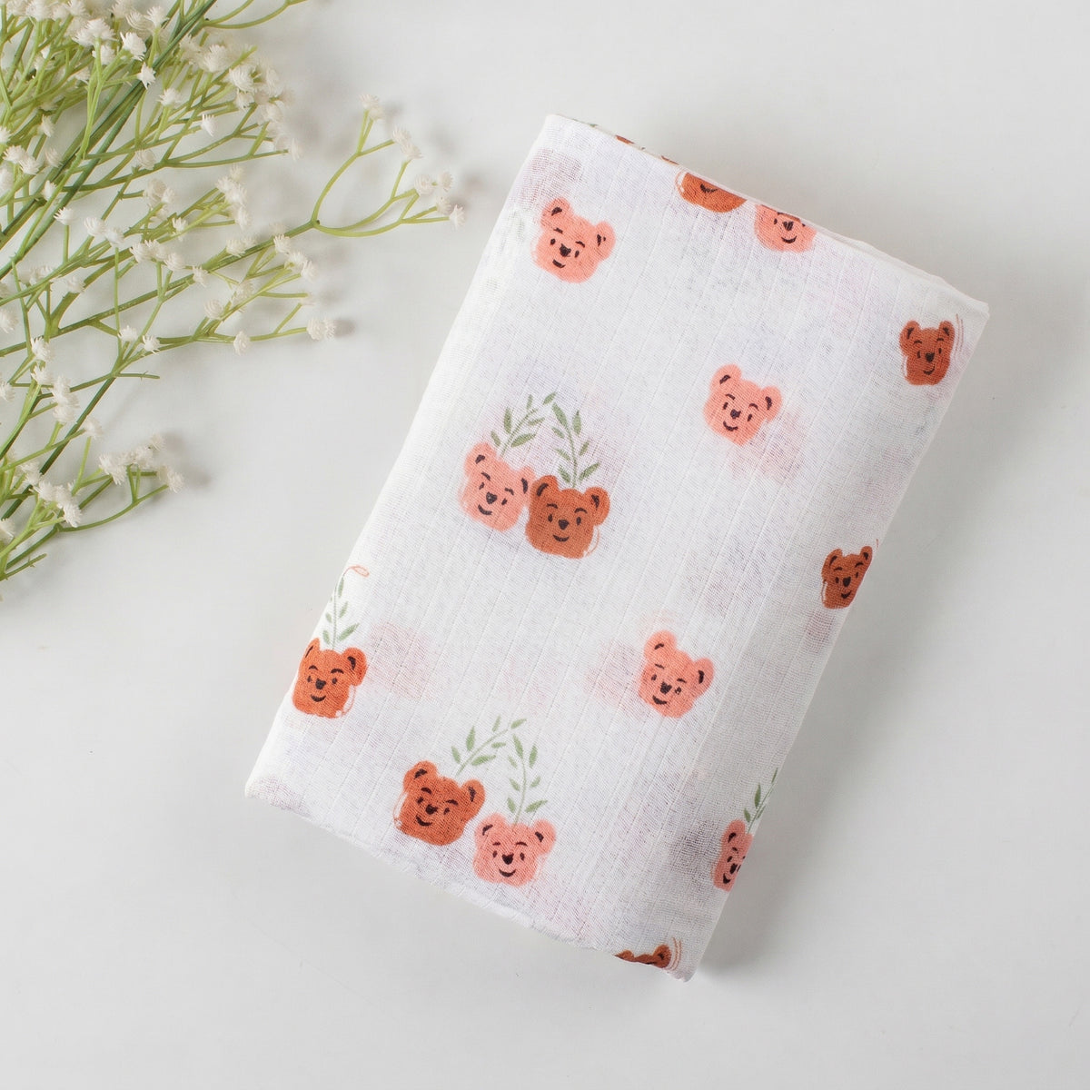Cute Bear Print Muslin Baby Swaddle Blanket