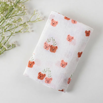 Cute Bear Print Muslin Baby Swaddle Blanket