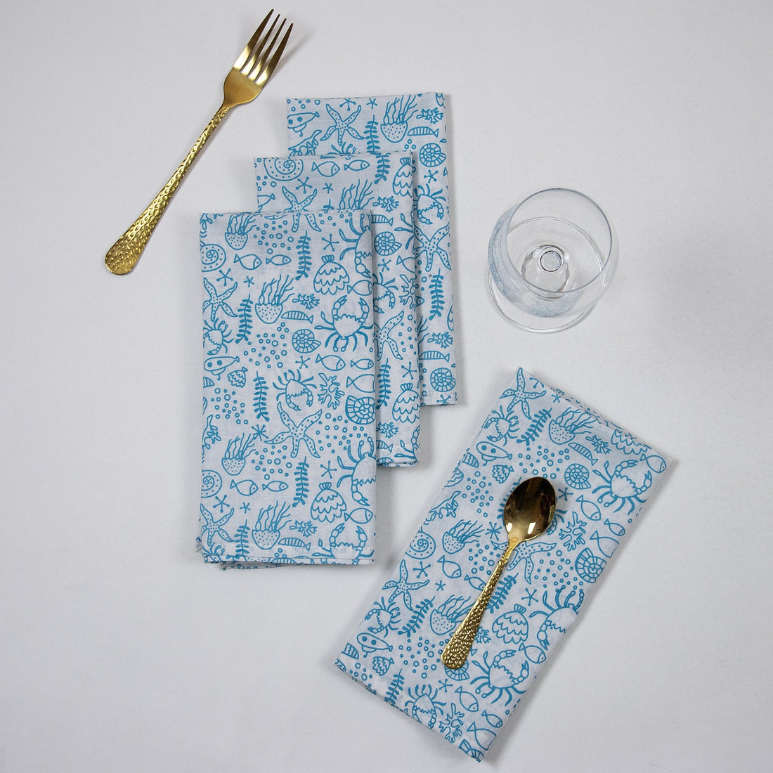 Modern Animal Print Blue Cotton Dinner Napkins