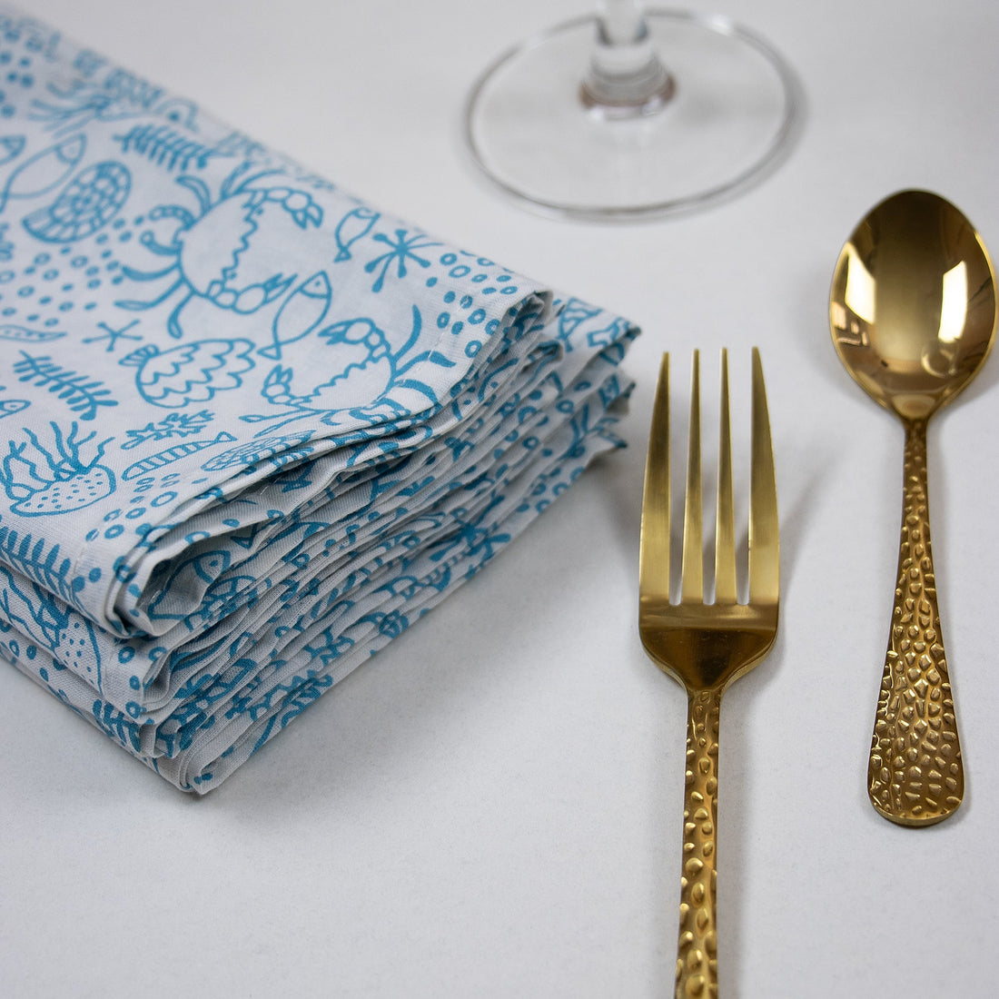 Modern Animal Print Blue Cotton Dinner Napkins