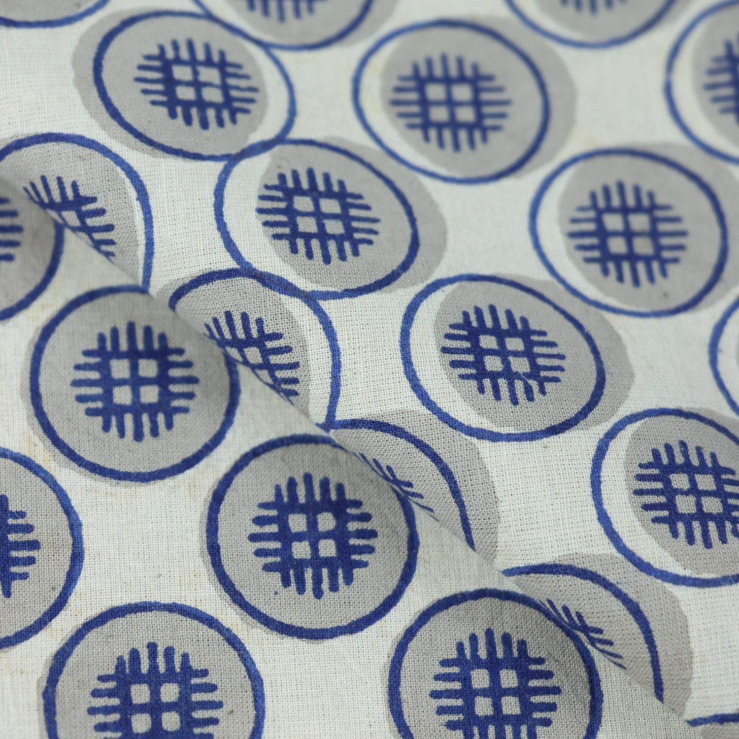 Modern Blue Circle Kashish Hand Block Print Fabric