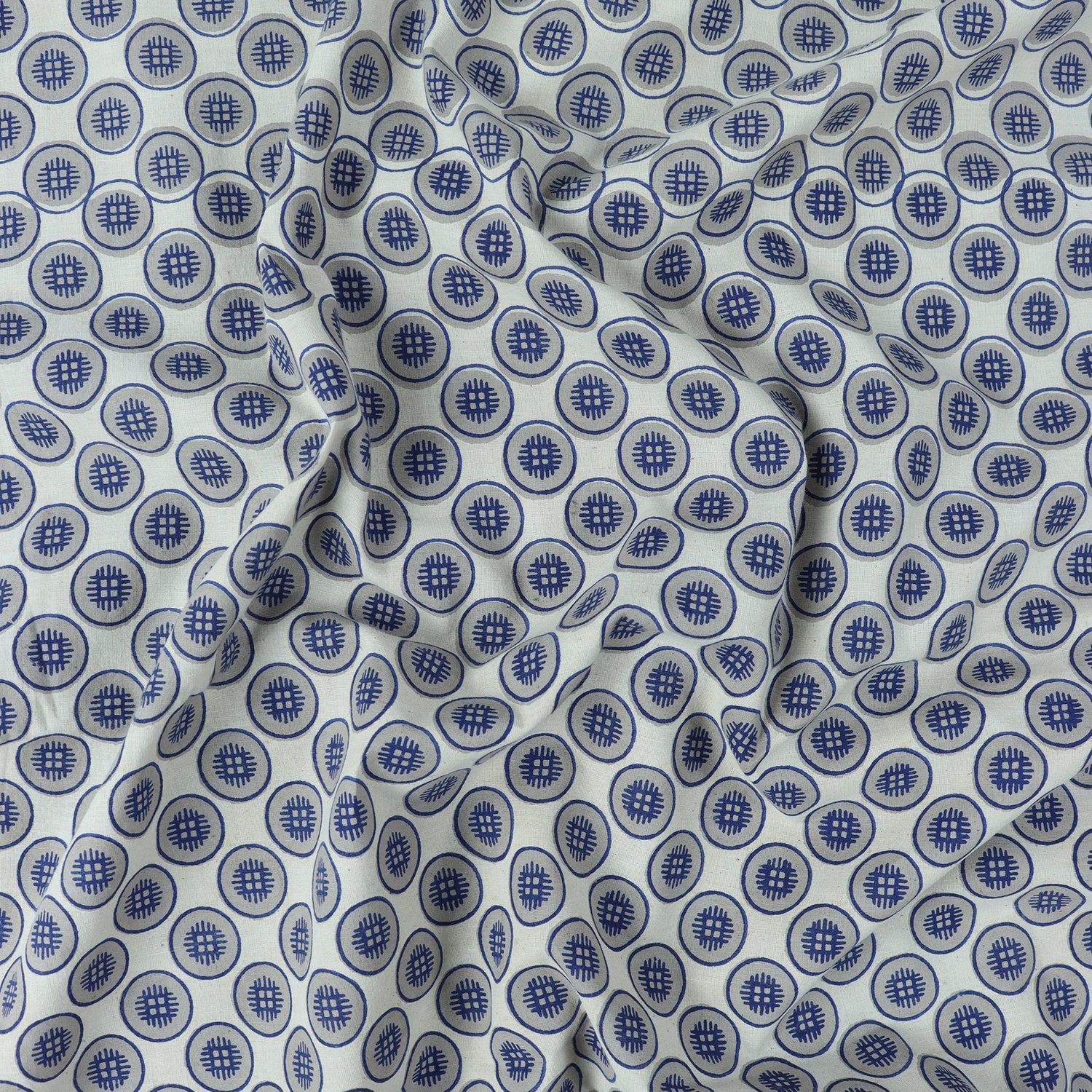 Modern Blue Circle Kashish Hand Block Print Fabric
