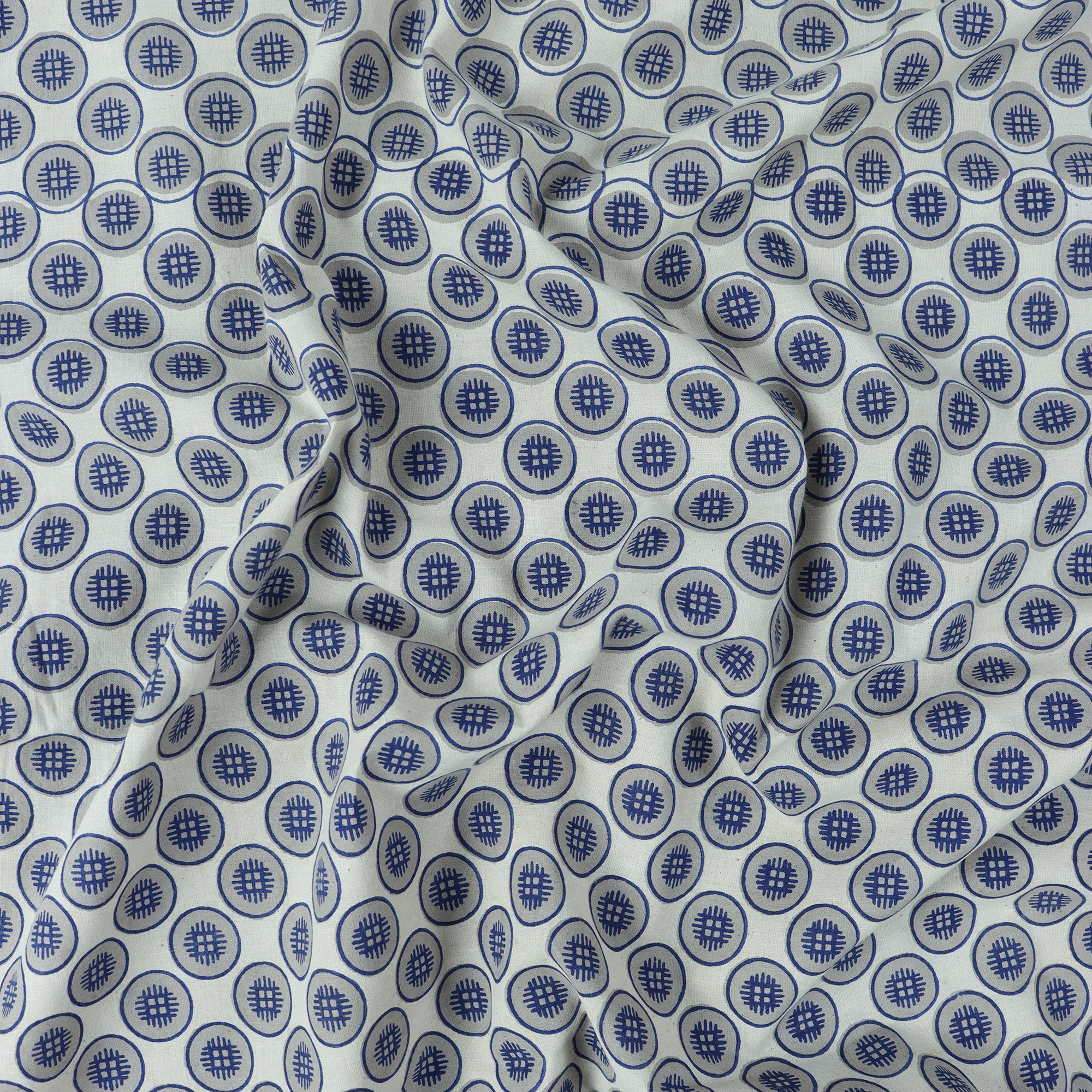 Modern Blue Circle Kashish Hand Block Print Fabric