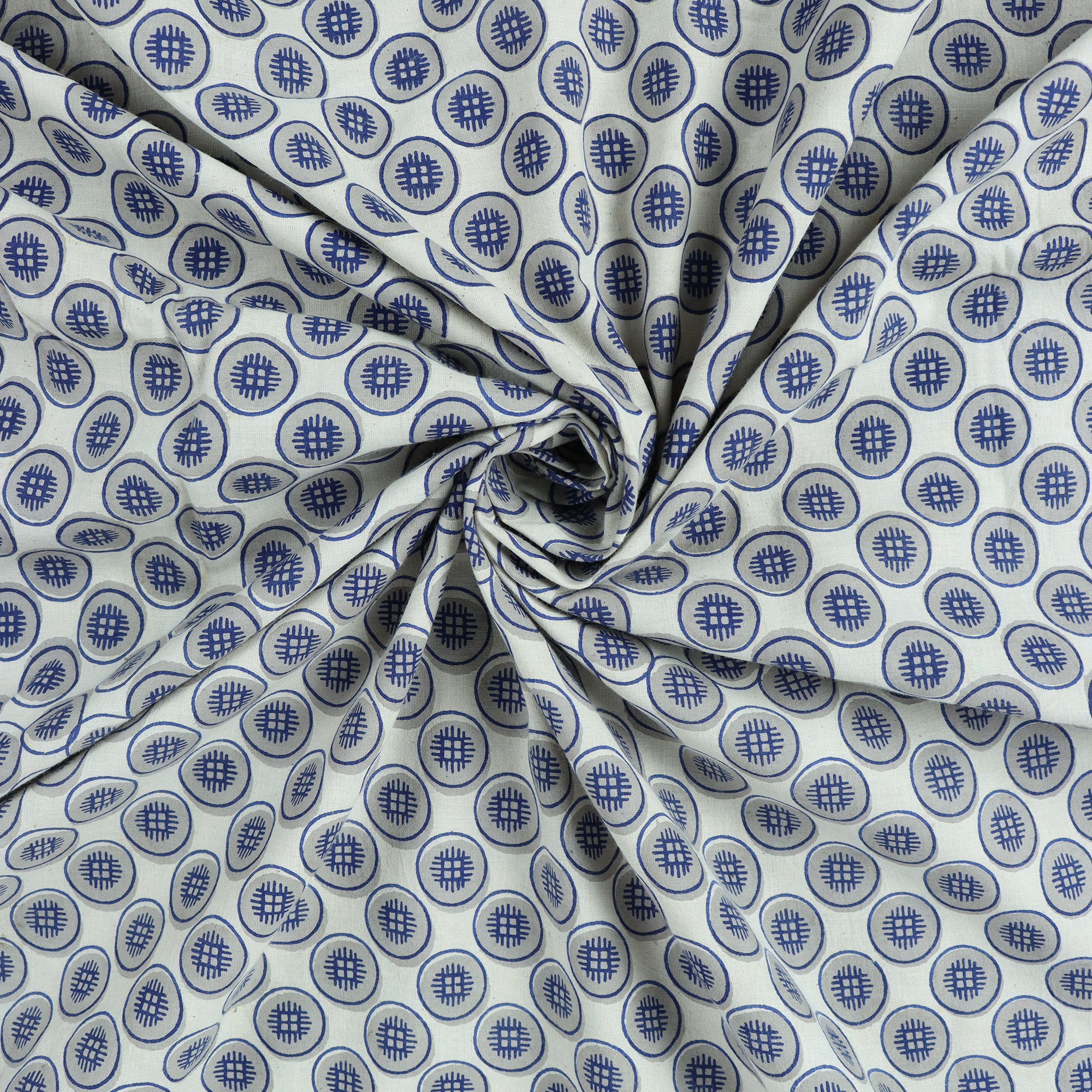 Modern Blue Circle Kashish Hand Block Print Fabric