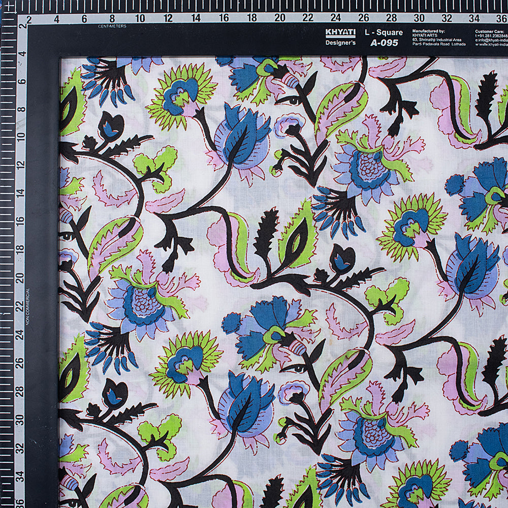 Modern Blue Floral India Indian Block Print Fabric