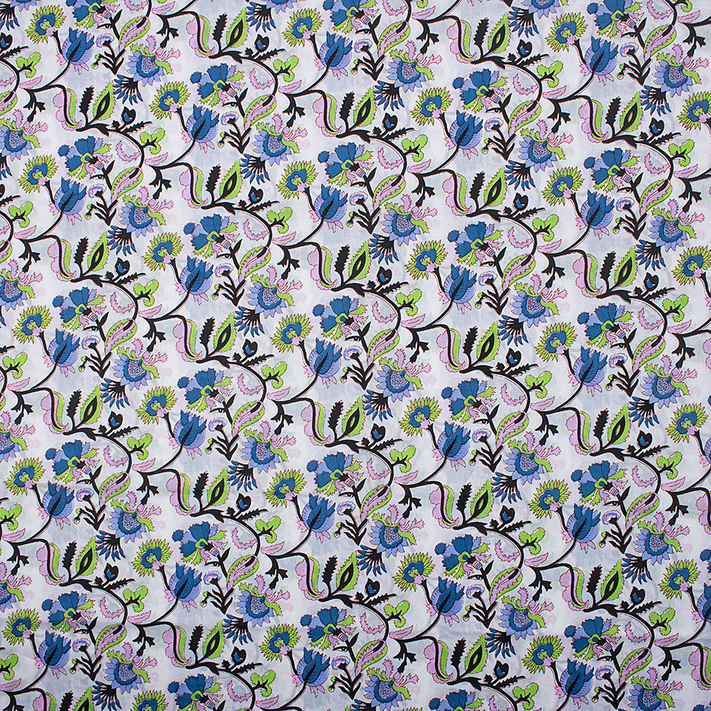 Modern Blue Floral India Indian Block Print Fabric