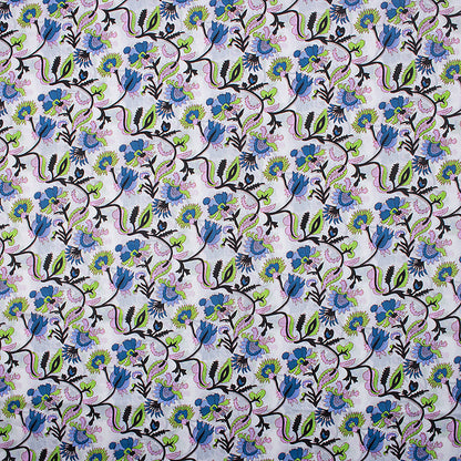 Modern Blue Floral India Indian Block Print Fabric