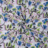 Modern Blue Floral India Indian Block Print Fabric
