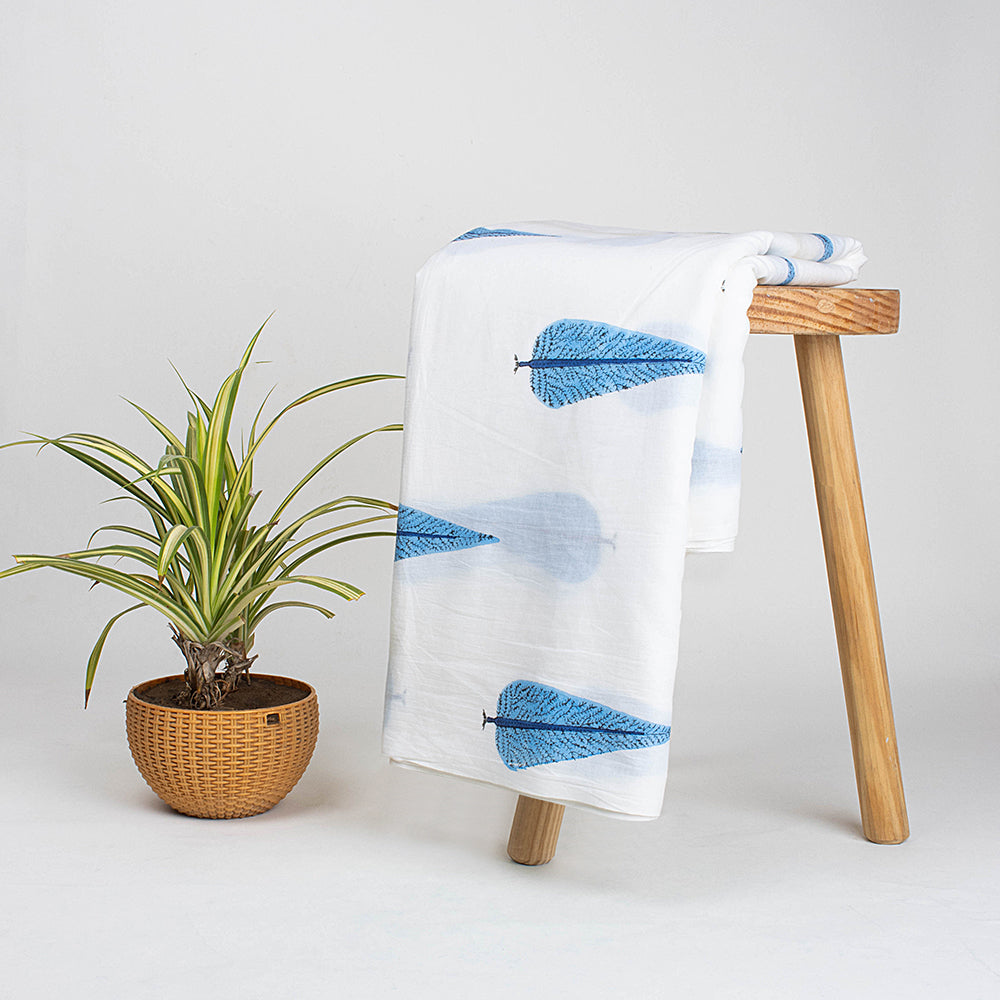 Modern Blue Leaf Soft Cotton Hand Block Printed Fabric