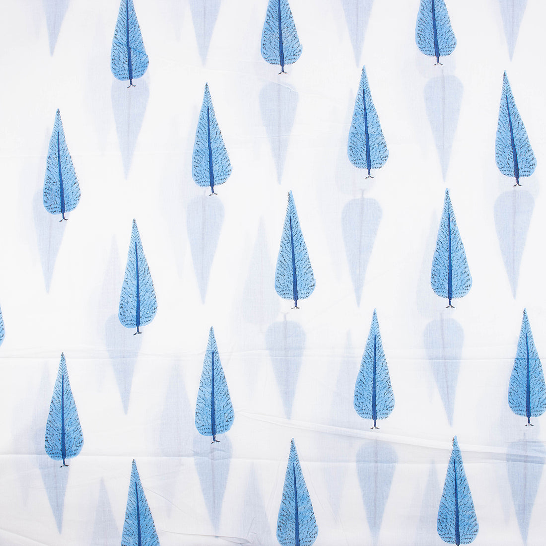 Modern Blue Leaf Soft Cotton Hand Block Printed Fabric