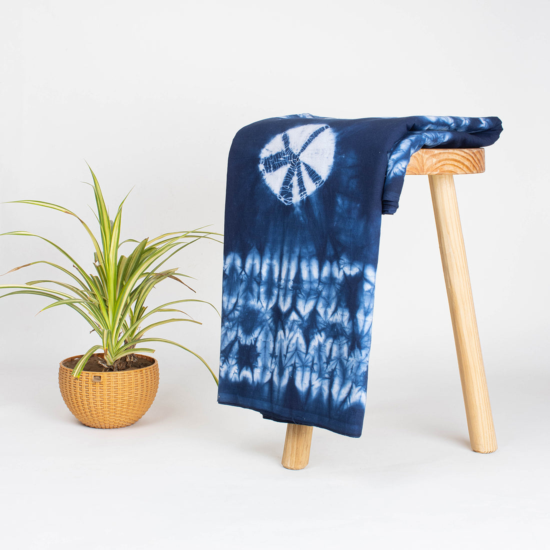 Modern Indian Hand Dyed Shibori Blue Fabric