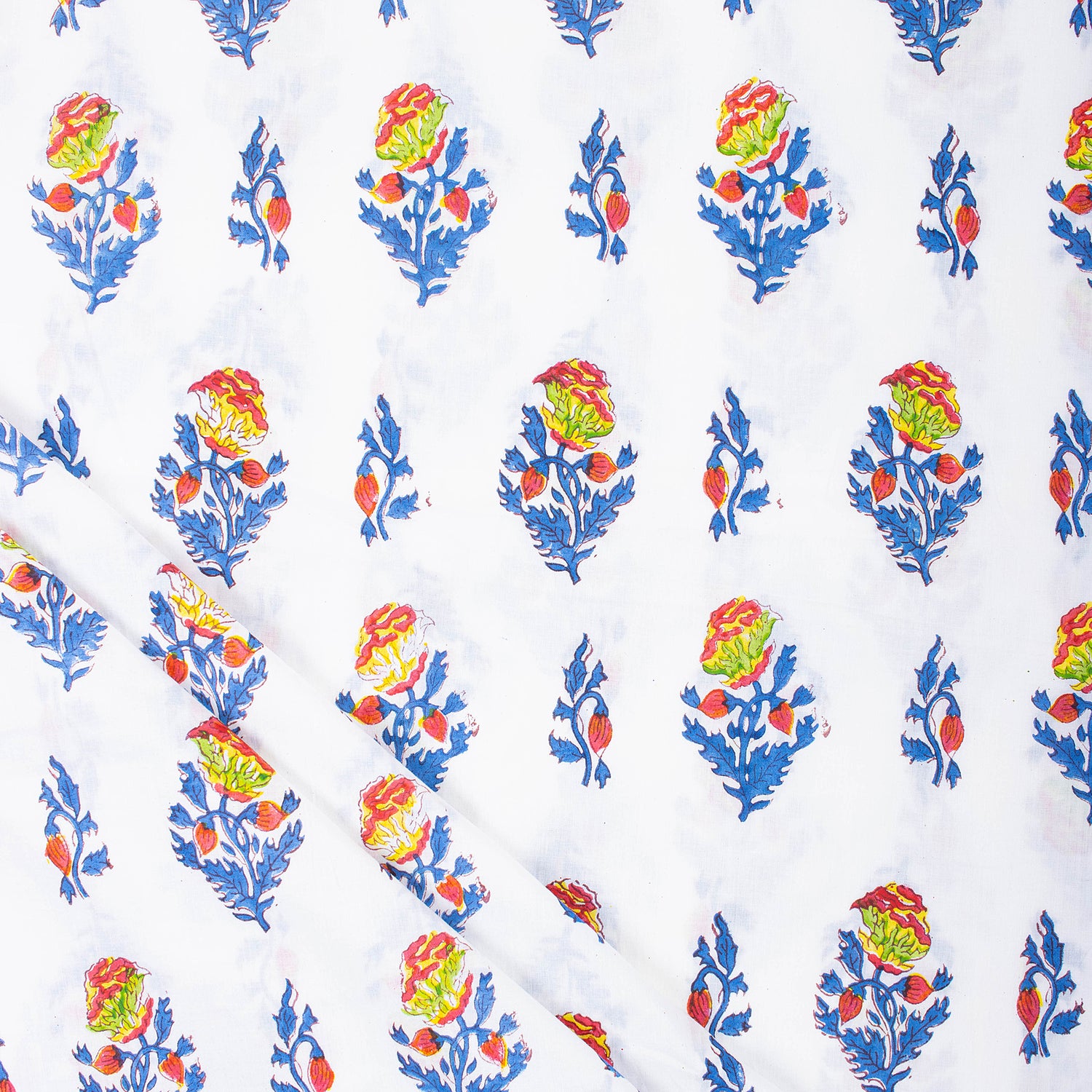 Modern Multicolor Floral Hand Block Printed Cotton Fabric