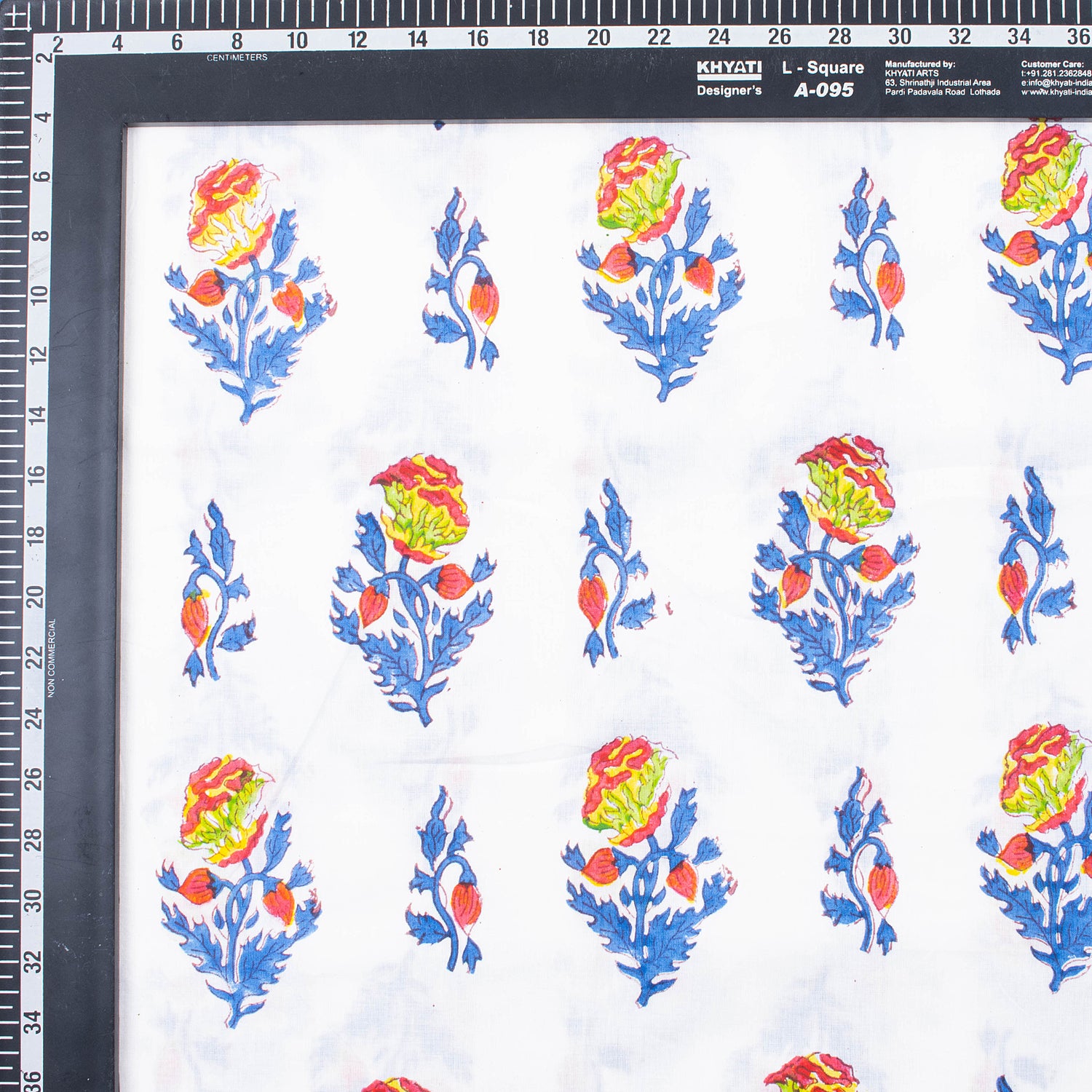 Modern Multicolor Floral Hand Block Printed Cotton Fabric