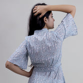 Modern Pink Floral Hand Block Printed Midi Dress For Women&