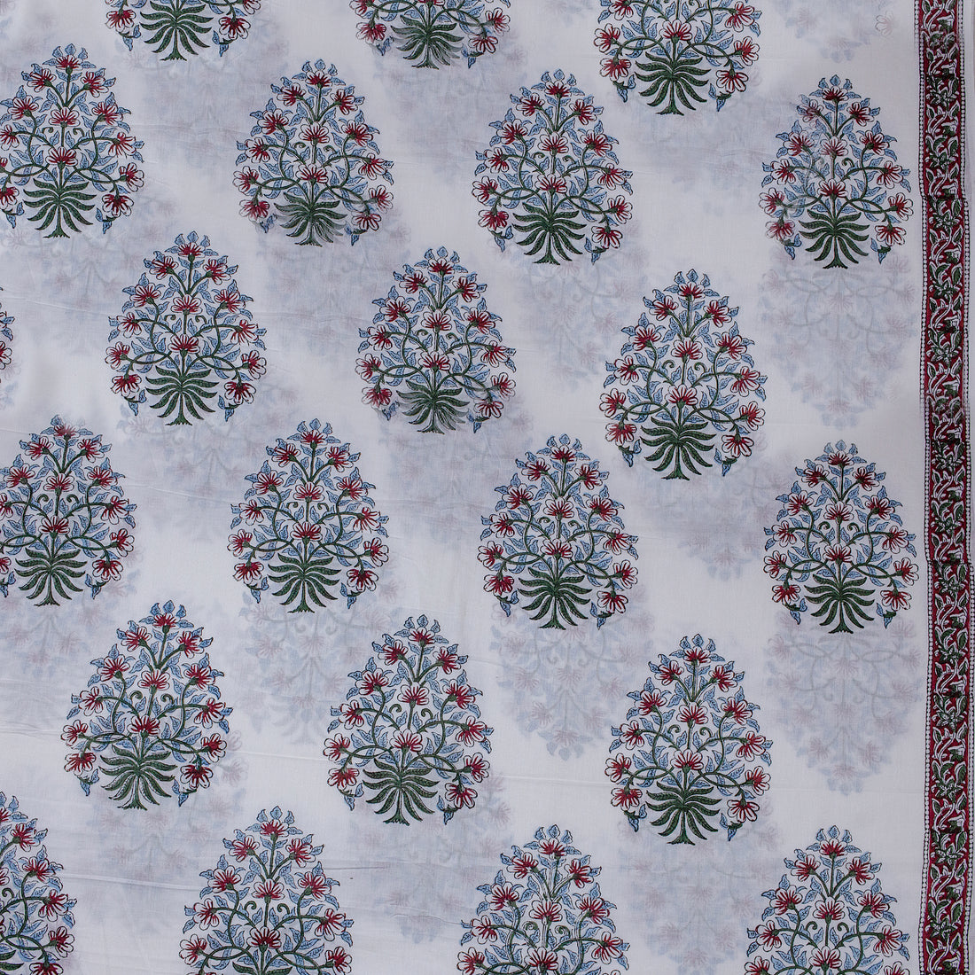 Modern Red Boota Hand Block Print Fabric for Dress Material