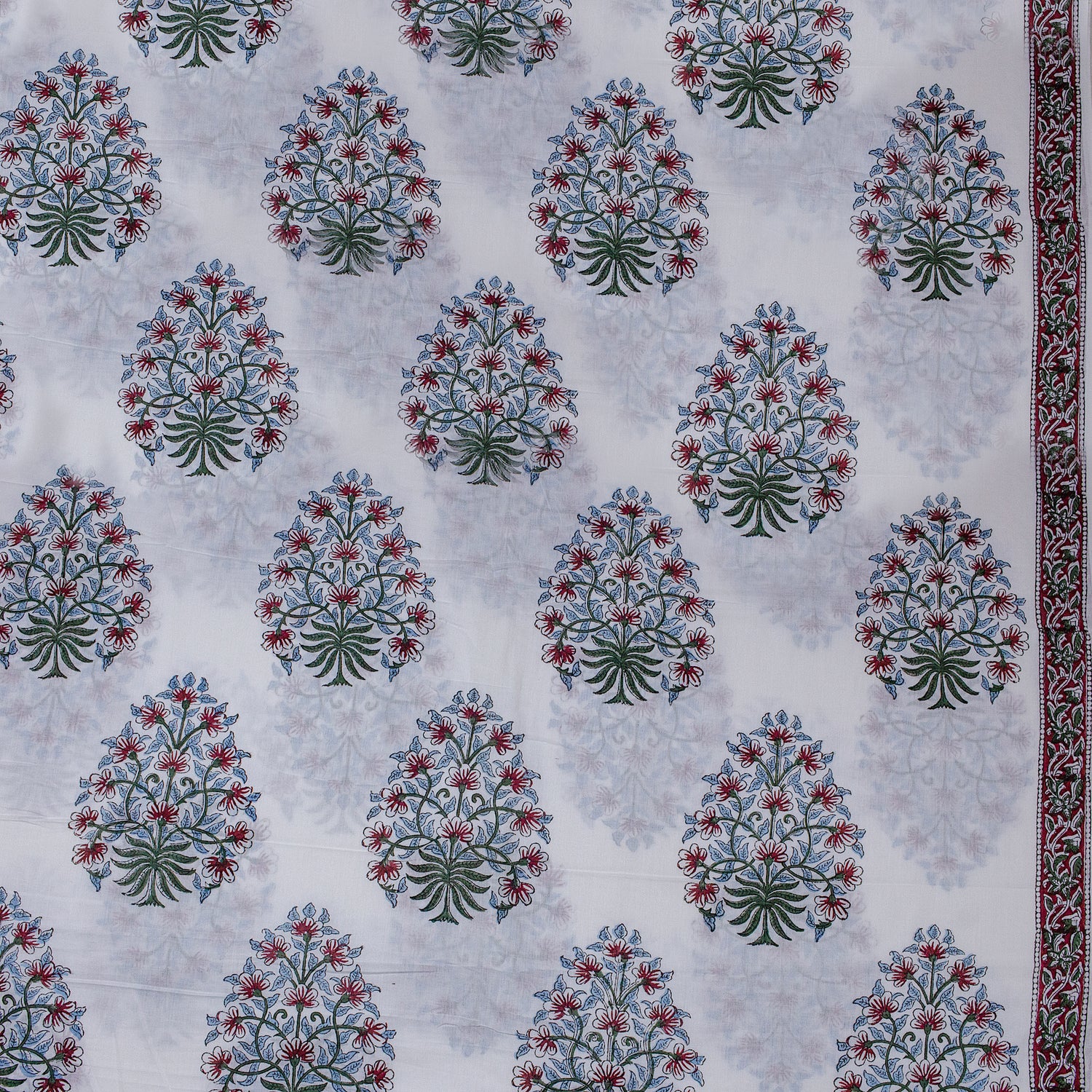 Modern Red Boota Hand Block Print Fabric for Dress Material