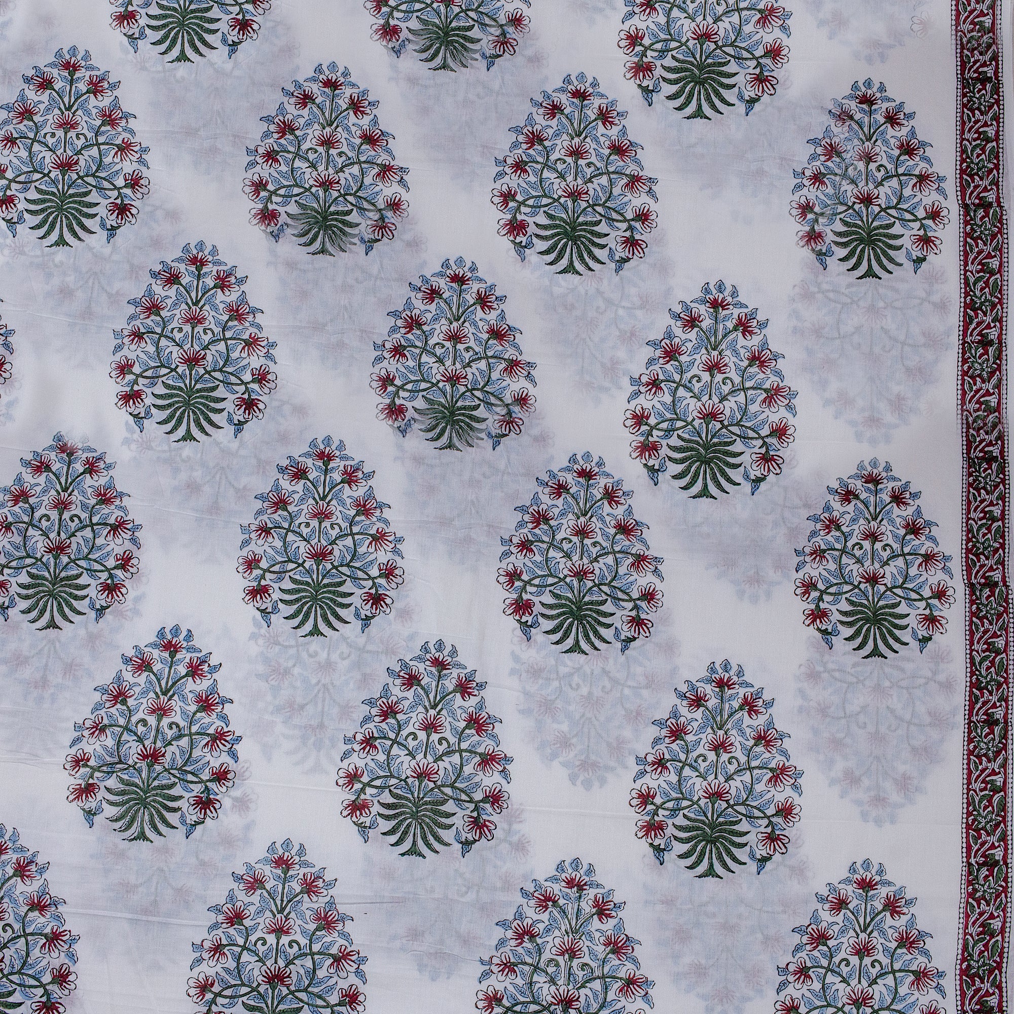 Modern Red Boota Hand Block Print Fabric for Dress Material