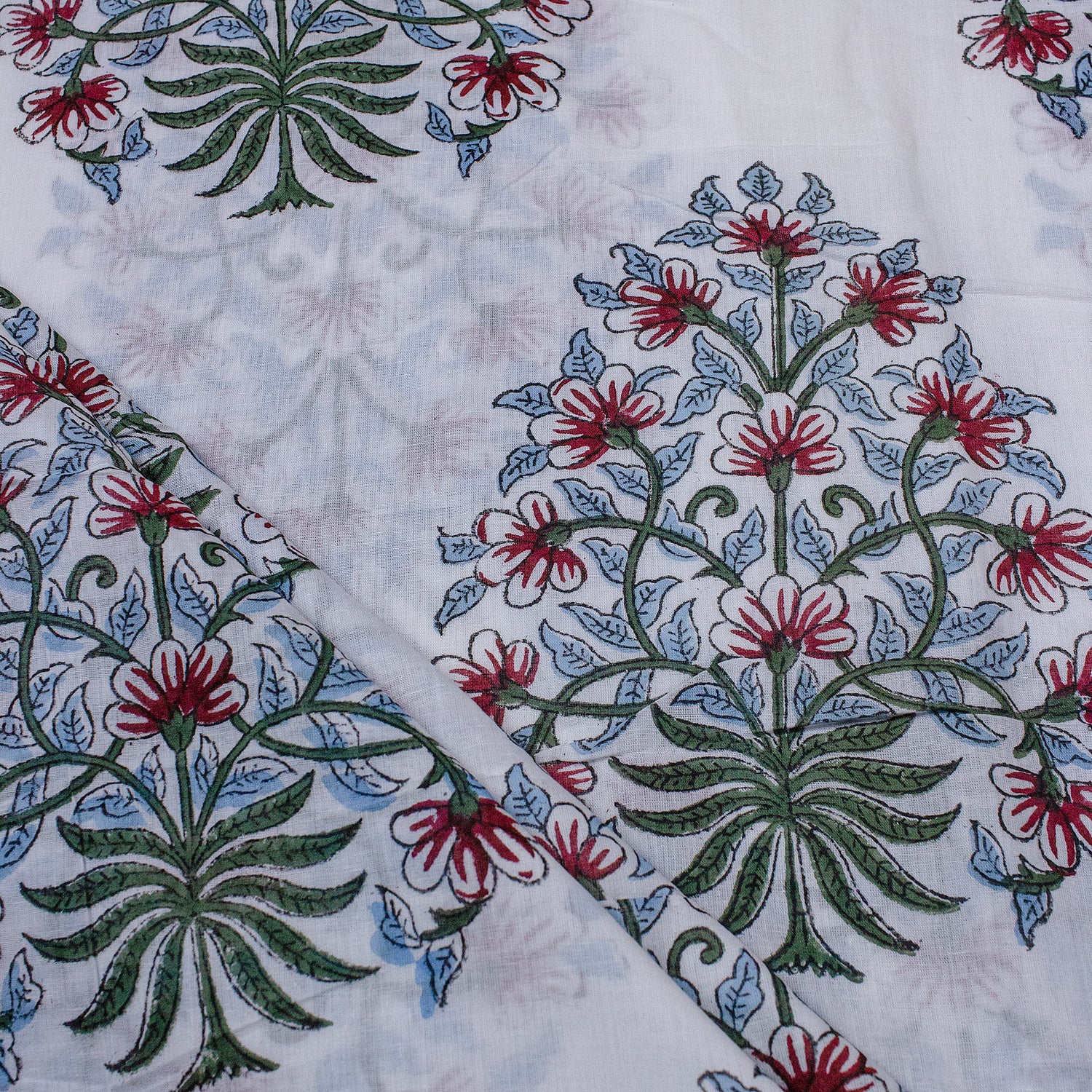Modern Red Boota Hand Block Print Fabric for Dress Material