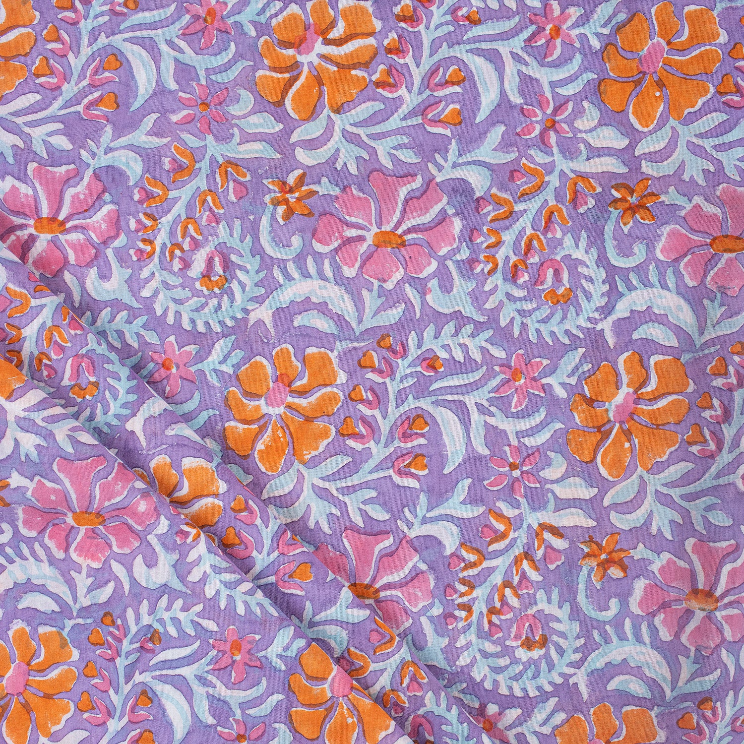 Multi Floral Hand Block Cotton Voile Fabric