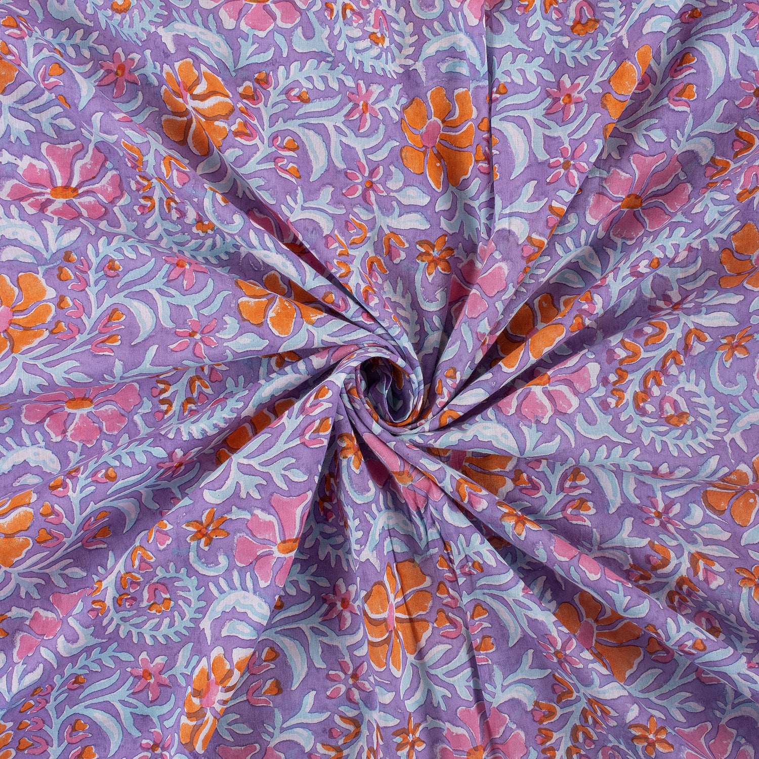Multi Floral Hand Block Cotton Voile Fabric