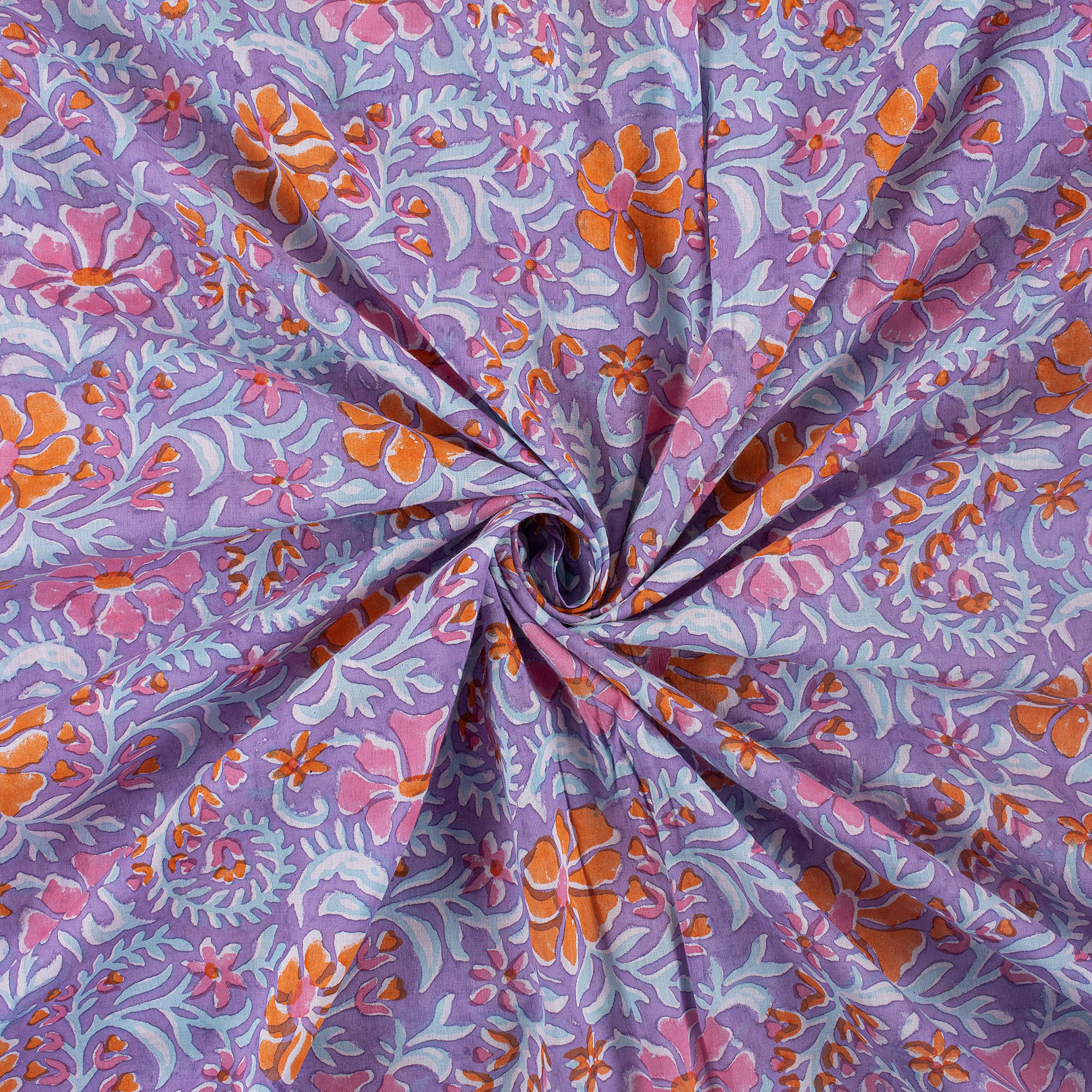 Multi Floral Hand Block Cotton Voile Fabric